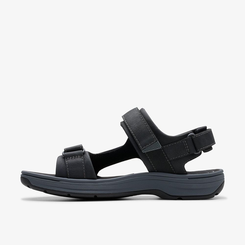 Black Leather Clarks Saltway Trail Men Sandals | 3784GWSVN