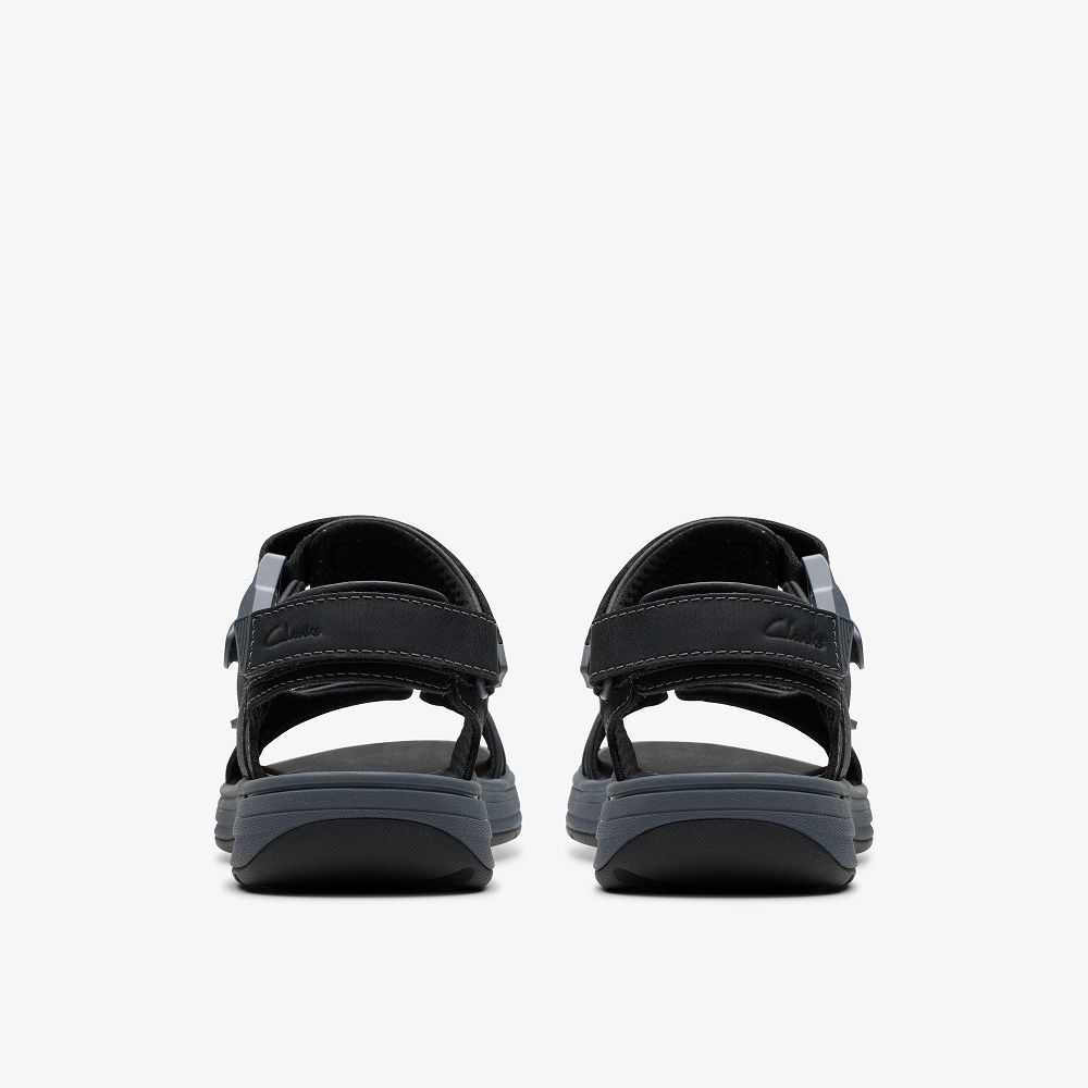 Black Leather Clarks Saltway Trail Men Sandals | 3784GWSVN