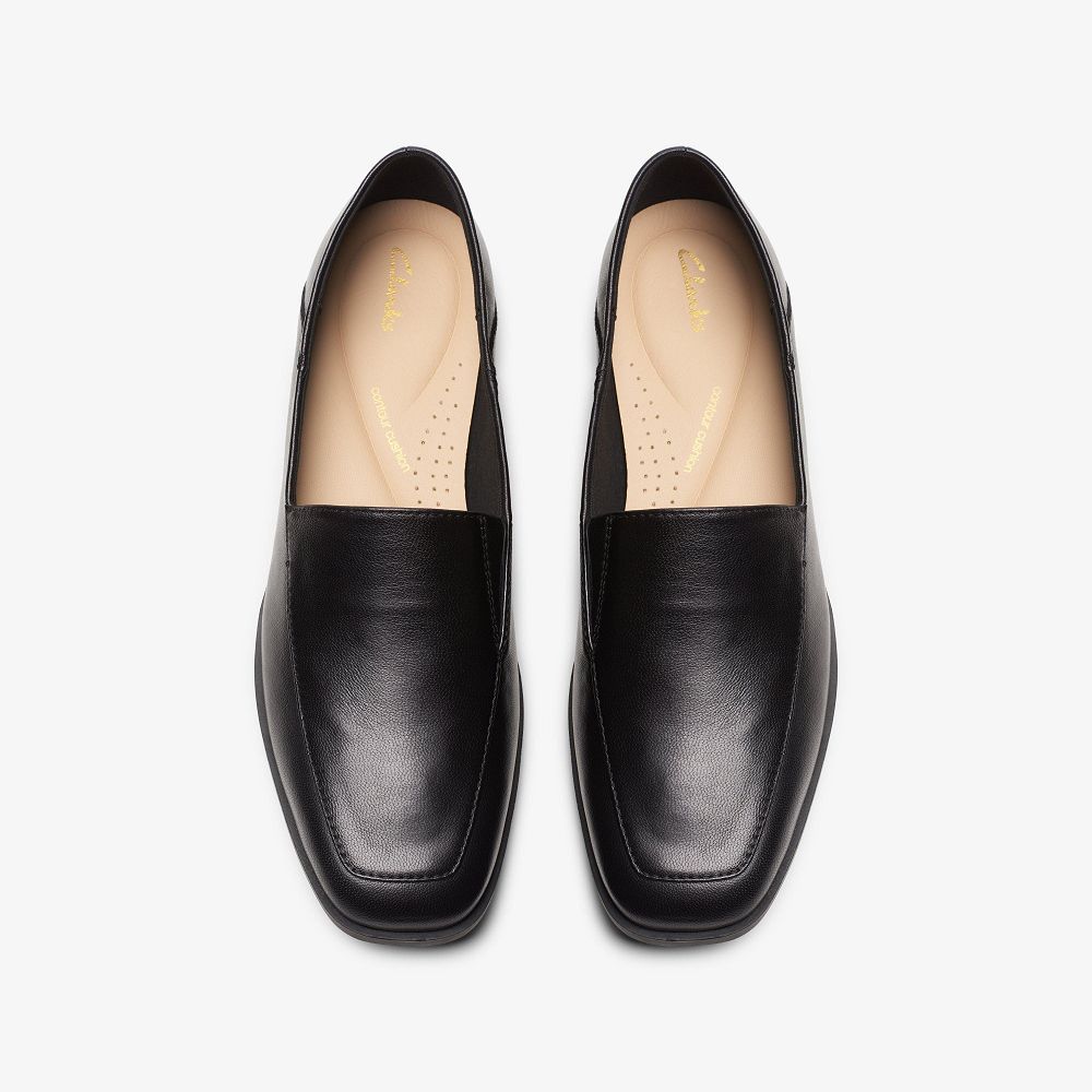 Black Leather Clarks Sarafyna Freva Women Loafers | 9461ANUSL