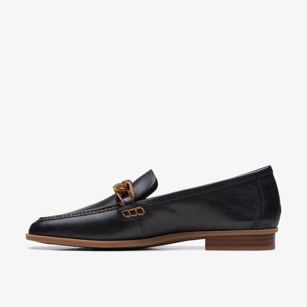 Black Leather Clarks Sarafyna Iris Women Loafers | 2394UCMGJ