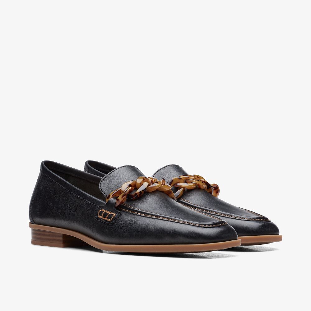 Black Leather Clarks Sarafyna Iris Women Loafers | 2394UCMGJ