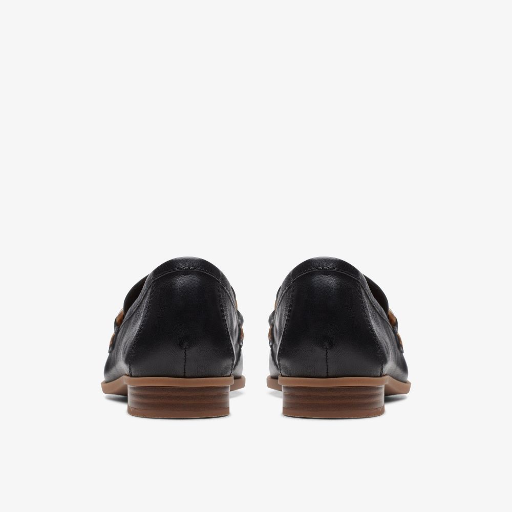 Black Leather Clarks Sarafyna Iris Women Loafers | 2394UCMGJ