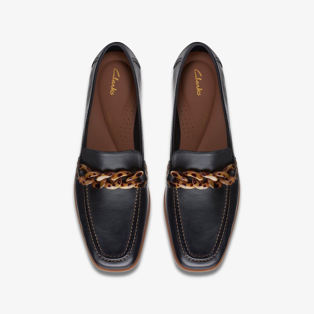 Black Leather Clarks Sarafyna Iris Women Loafers | 2394UCMGJ