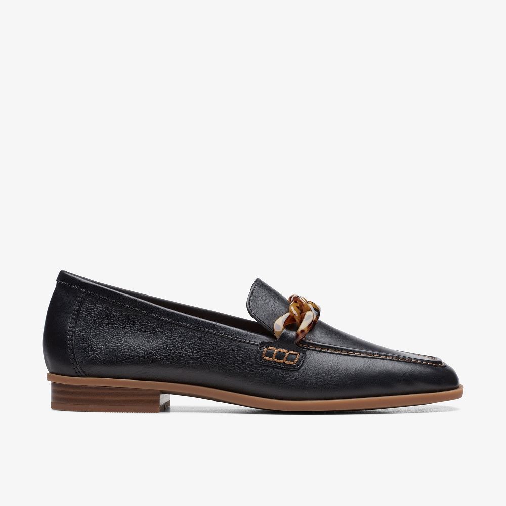 Black Leather Clarks Sarafyna Iris Women Loafers | 2394UCMGJ