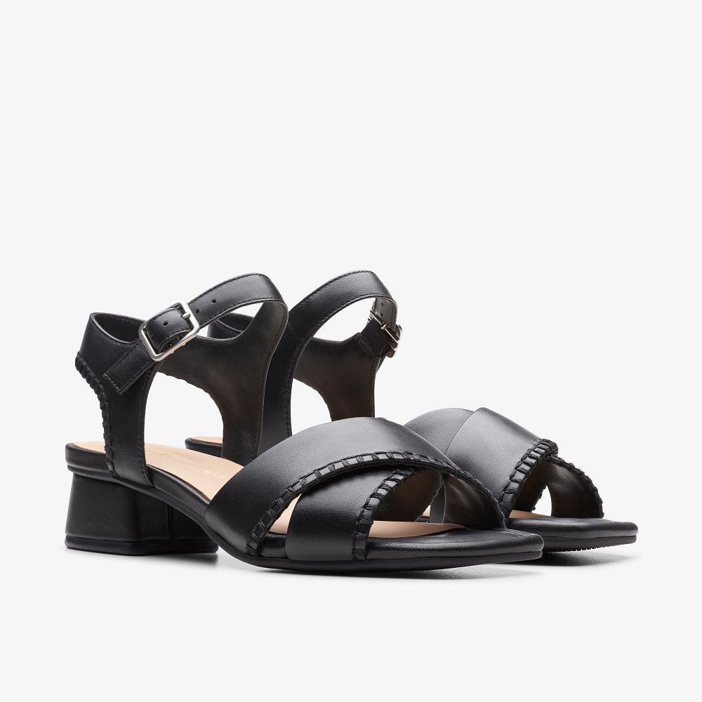 Black Leather Clarks Serina 35 Cross Women Sandals | 3580ORDCB