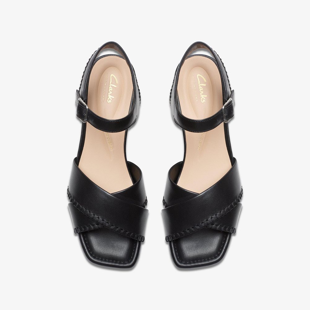 Black Leather Clarks Serina 35 Cross Women Sandals | 3580ORDCB