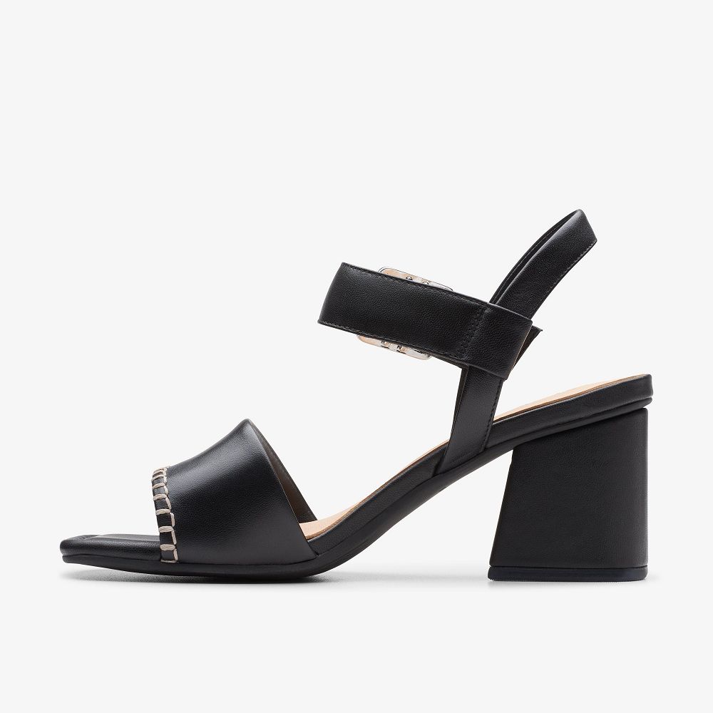 Black Leather Clarks Siara 65 Buckle Women Sandals | 4762NVMTC