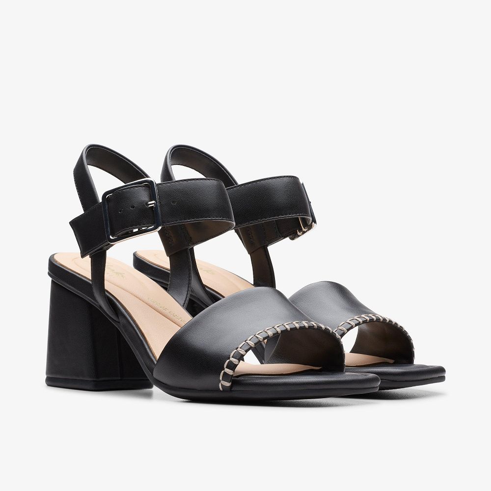 Black Leather Clarks Siara 65 Buckle Women Sandals | 4762NVMTC