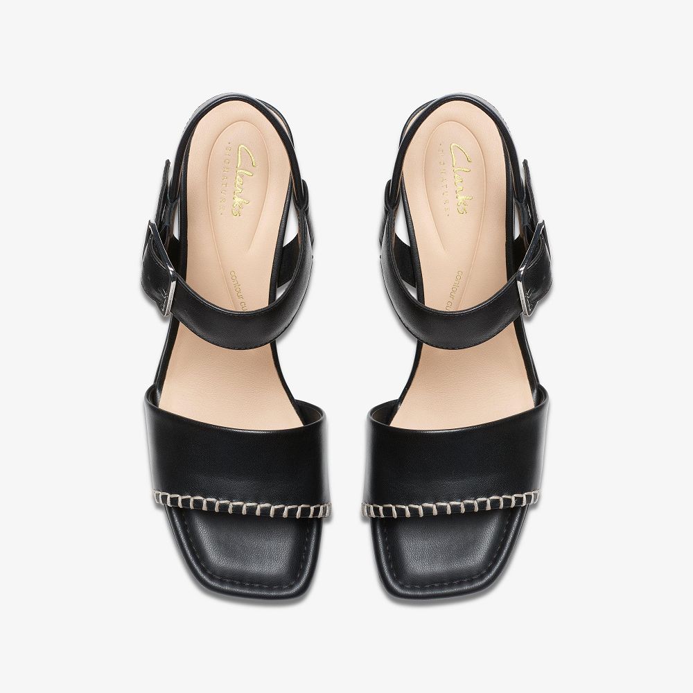 Black Leather Clarks Siara 65 Buckle Women Sandals | 4762NVMTC