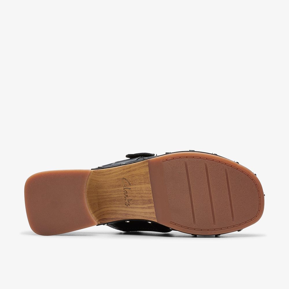 Black Leather Clarks Sivanne Sun Women Mules | 1247MYVTZ