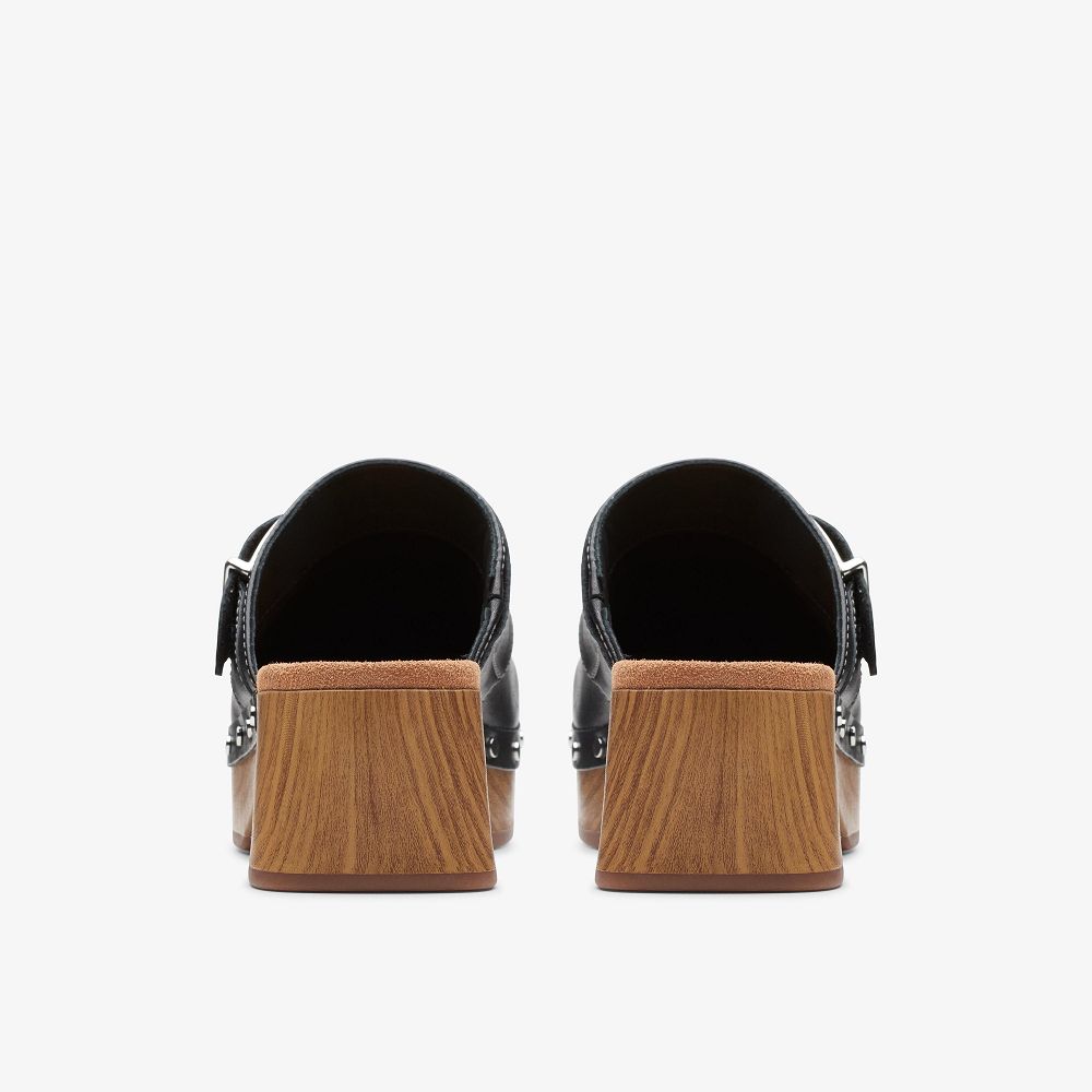 Black Leather Clarks Sivanne Sun Women Mules | 1247MYVTZ