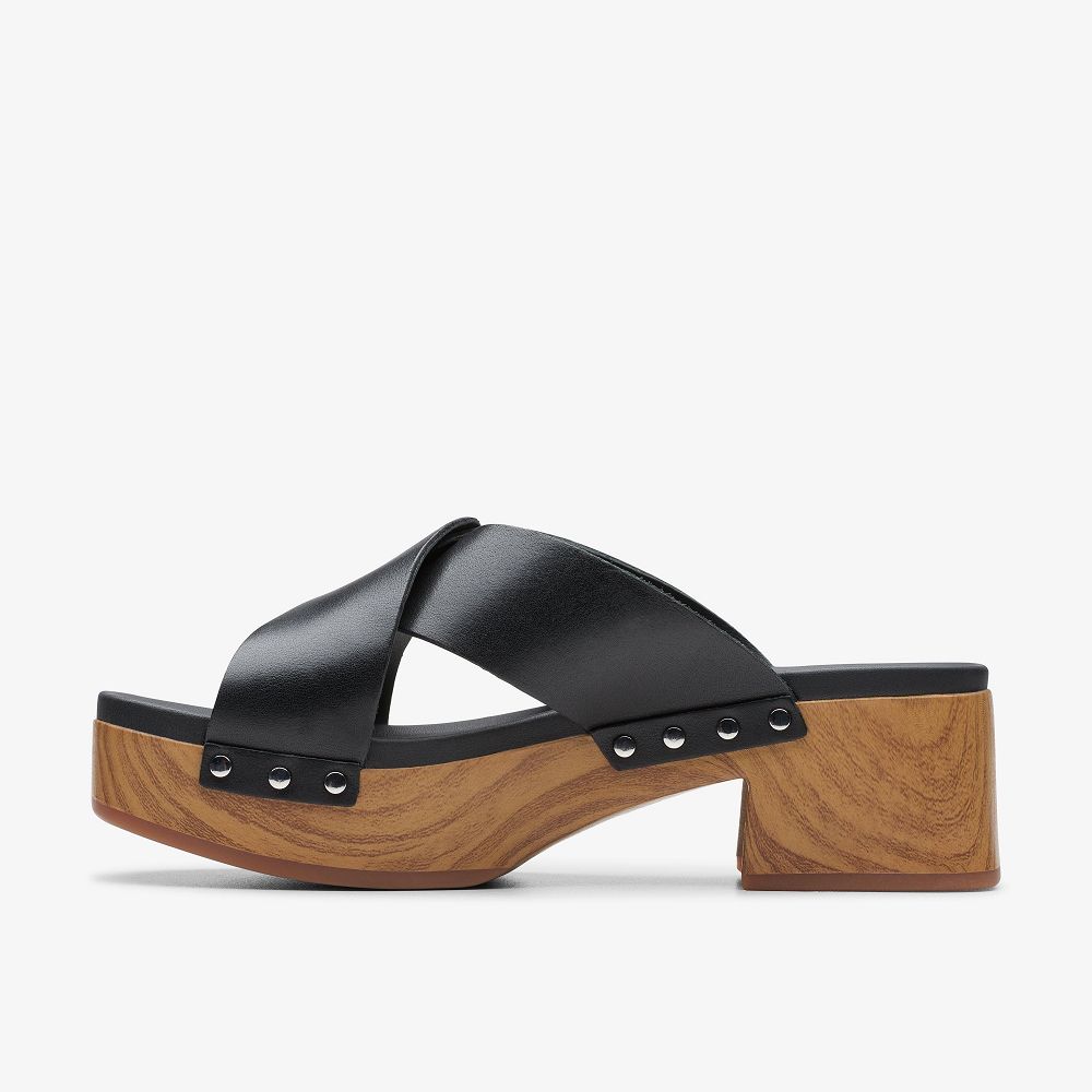 Black Leather Clarks Sivanne Walk Women Sandals | 6905AEXBJ