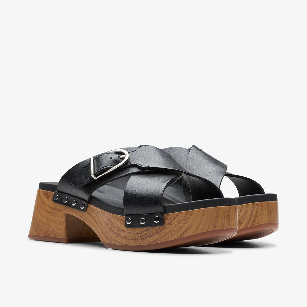 Black Leather Clarks Sivanne Walk Women Sandals | 6905AEXBJ