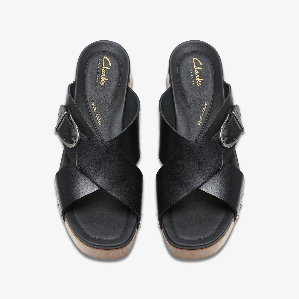 Black Leather Clarks Sivanne Walk Women Sandals | 6905AEXBJ