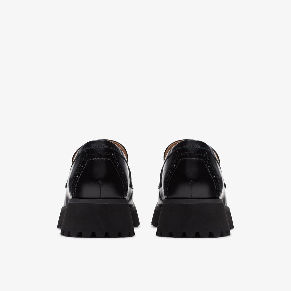 Black Leather Clarks Stayso Edge Women Loafers | 5629MXING