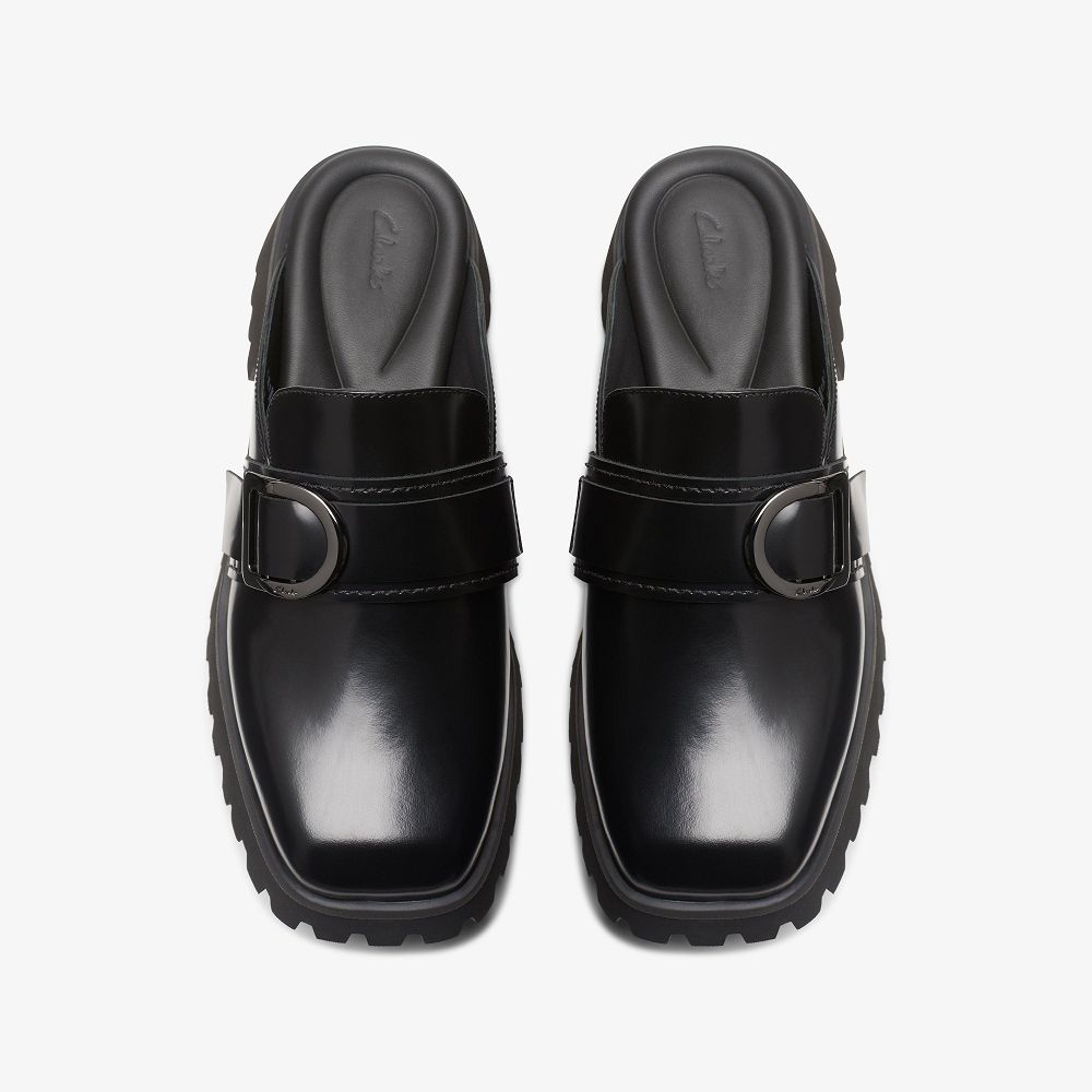 Black Leather Clarks Stayso Free Women Mules | 4621ZONSK