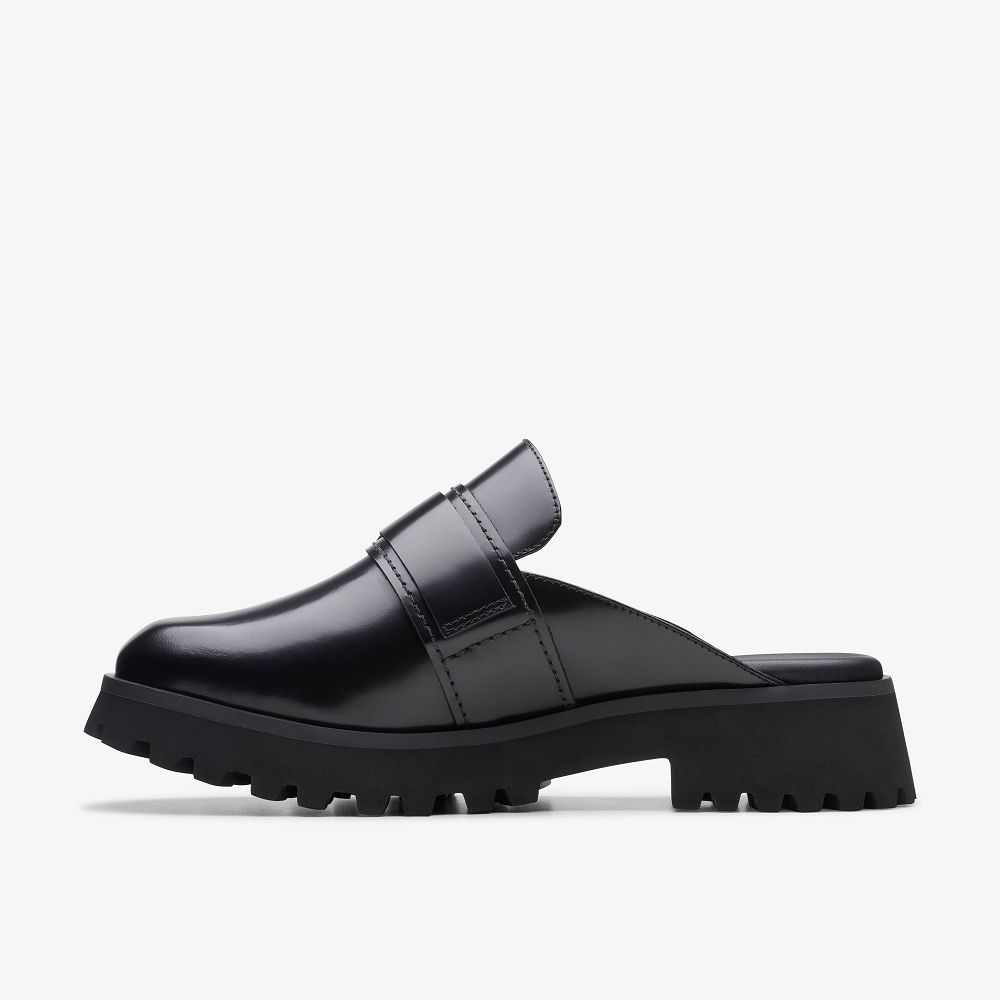 Black Leather Clarks Stayso Free Women Mules | 4621ZONSK