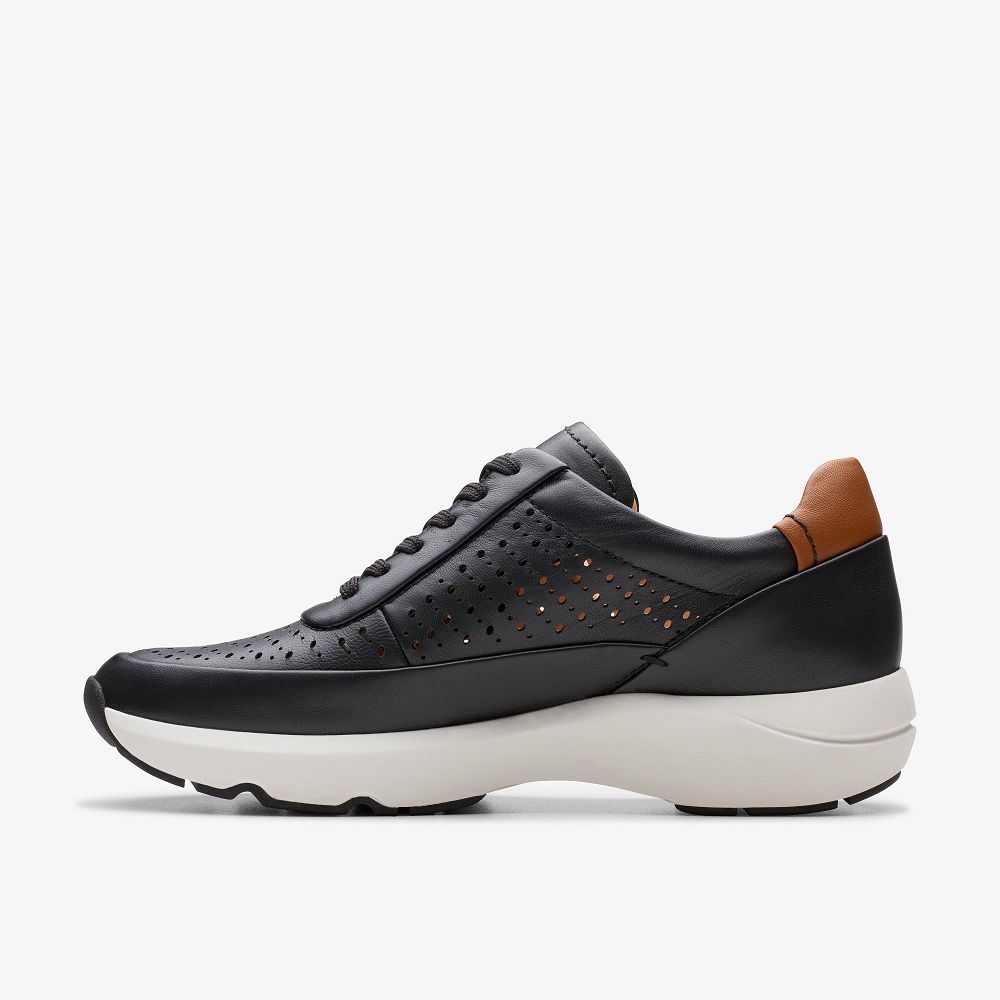 Black Leather Clarks TIVOLI GRACE Women Sneakers | 3764RTVKS