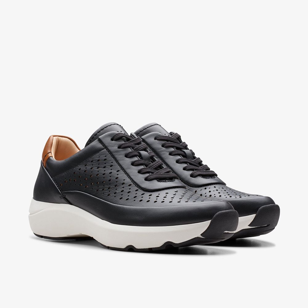 Black Leather Clarks TIVOLI GRACE Women Sneakers | 3764RTVKS