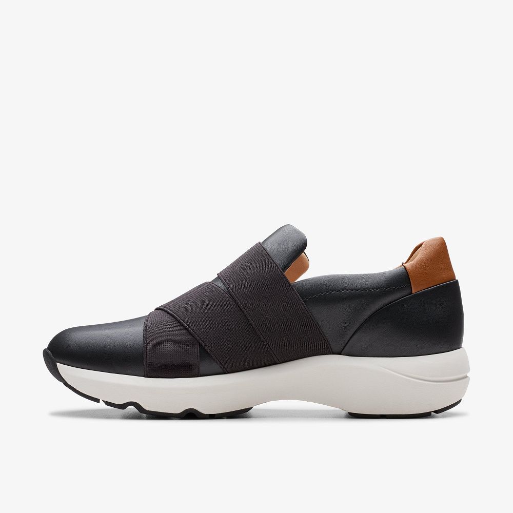 Black Leather Clarks TIVOLI STRAP Women Sneakers | 8175MNVPZ