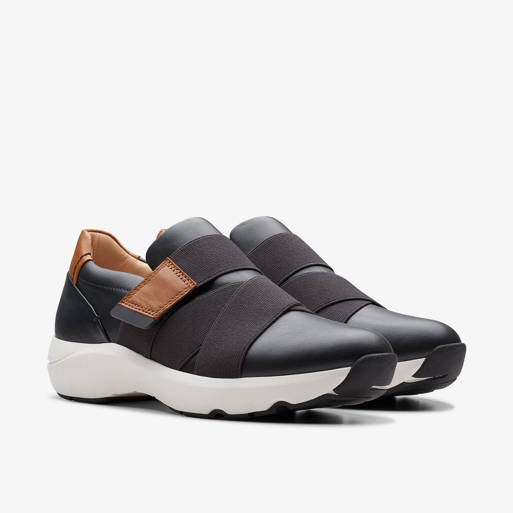 Black Leather Clarks TIVOLI STRAP Women Sneakers | 8175MNVPZ