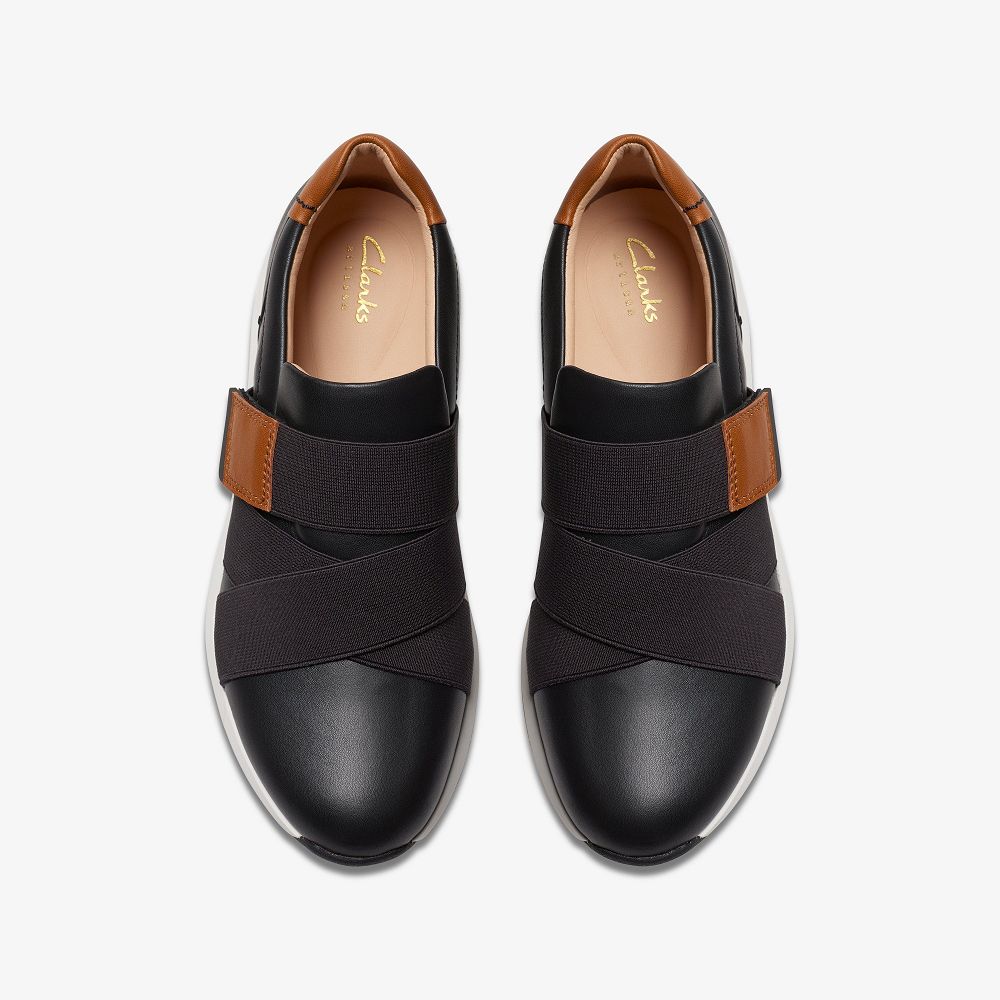 Black Leather Clarks TIVOLI STRAP Women Sneakers | 8175MNVPZ