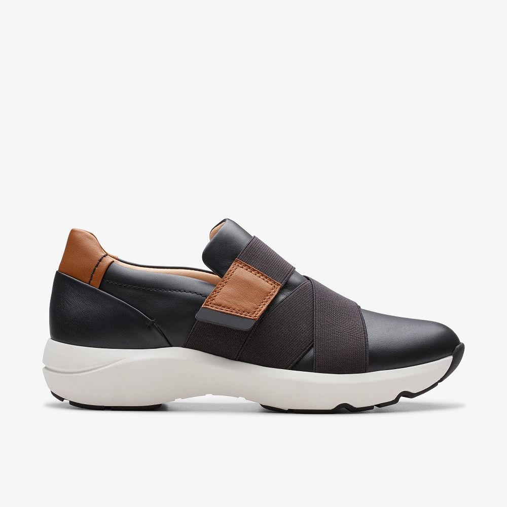 Black Leather Clarks TIVOLI STRAP Women Sneakers | 8175MNVPZ