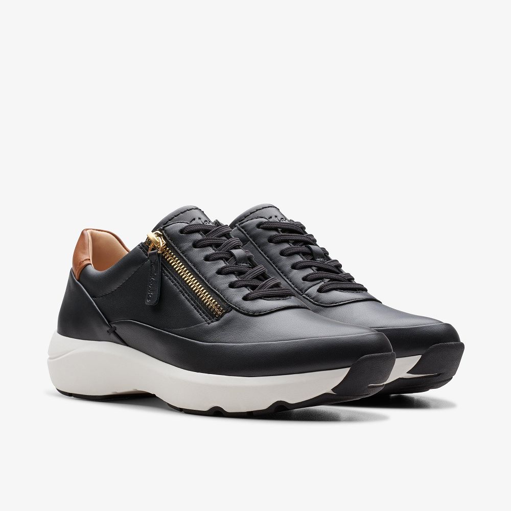 Black Leather Clarks Tivoli Zip Women Sneakers | 3951APION