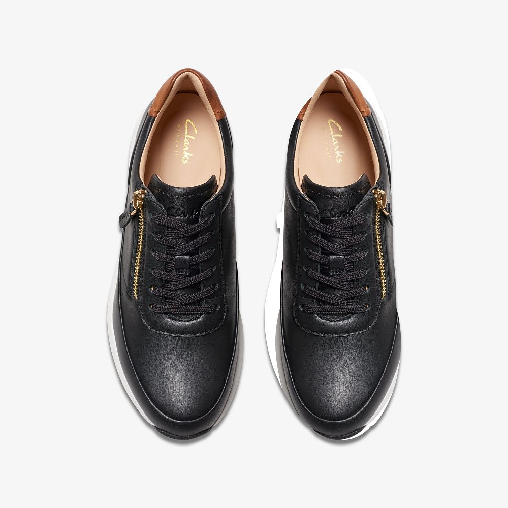 Black Leather Clarks Tivoli Zip Women Sneakers | 3951APION