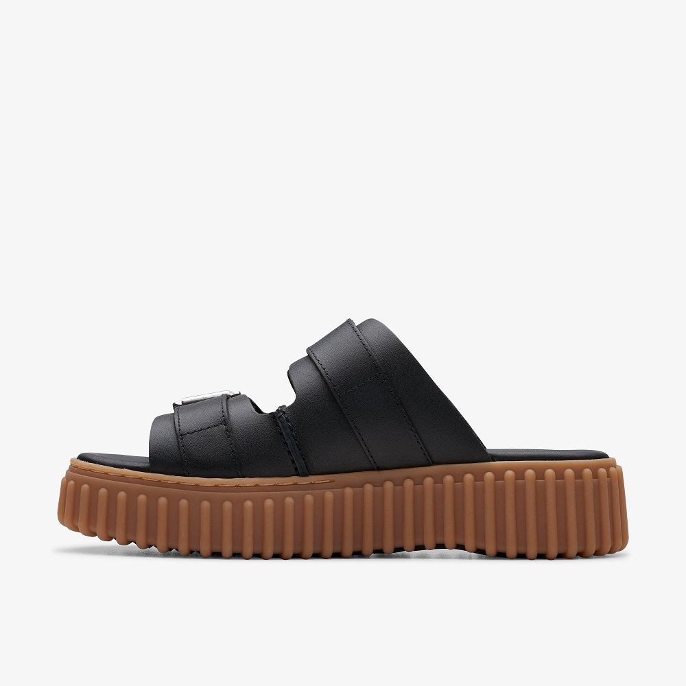 Black Leather Clarks Torhill Women Sandals | 0738SJLIP