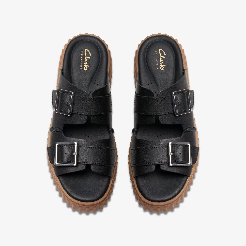 Black Leather Clarks Torhill Women Sandals | 0738SJLIP