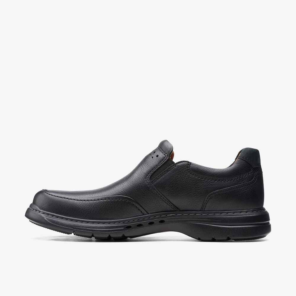 Black Leather Clarks Un Brawley Step Men Loafers | 5842NYEXP