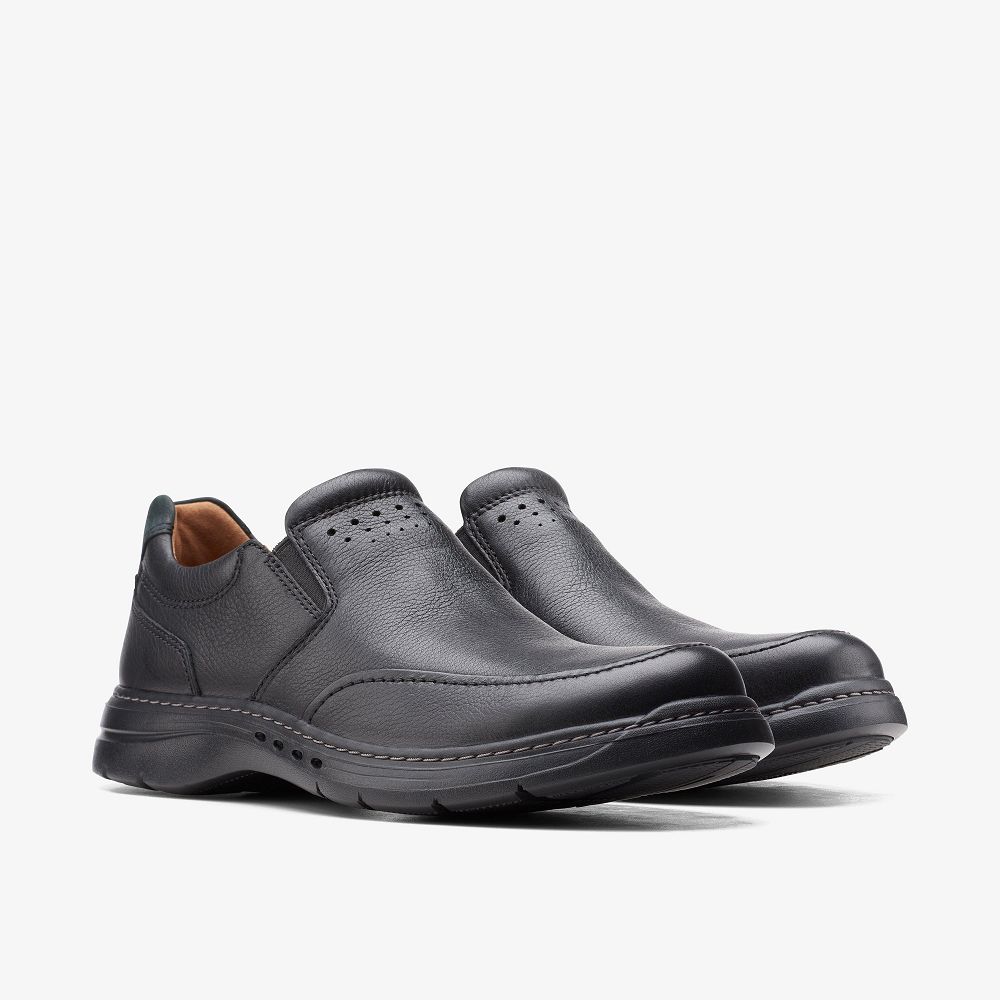 Black Leather Clarks Un Brawley Step Men Loafers | 5842NYEXP