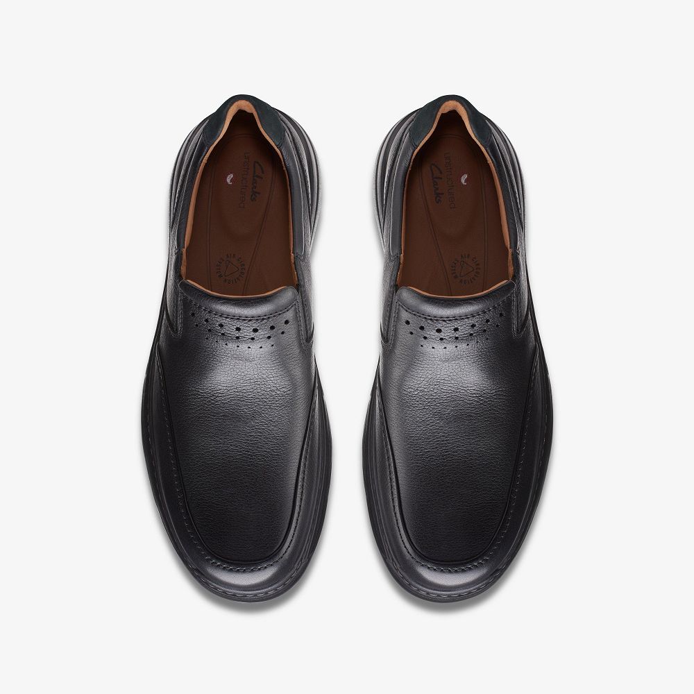 Black Leather Clarks Un Brawley Step Men Loafers | 5842NYEXP