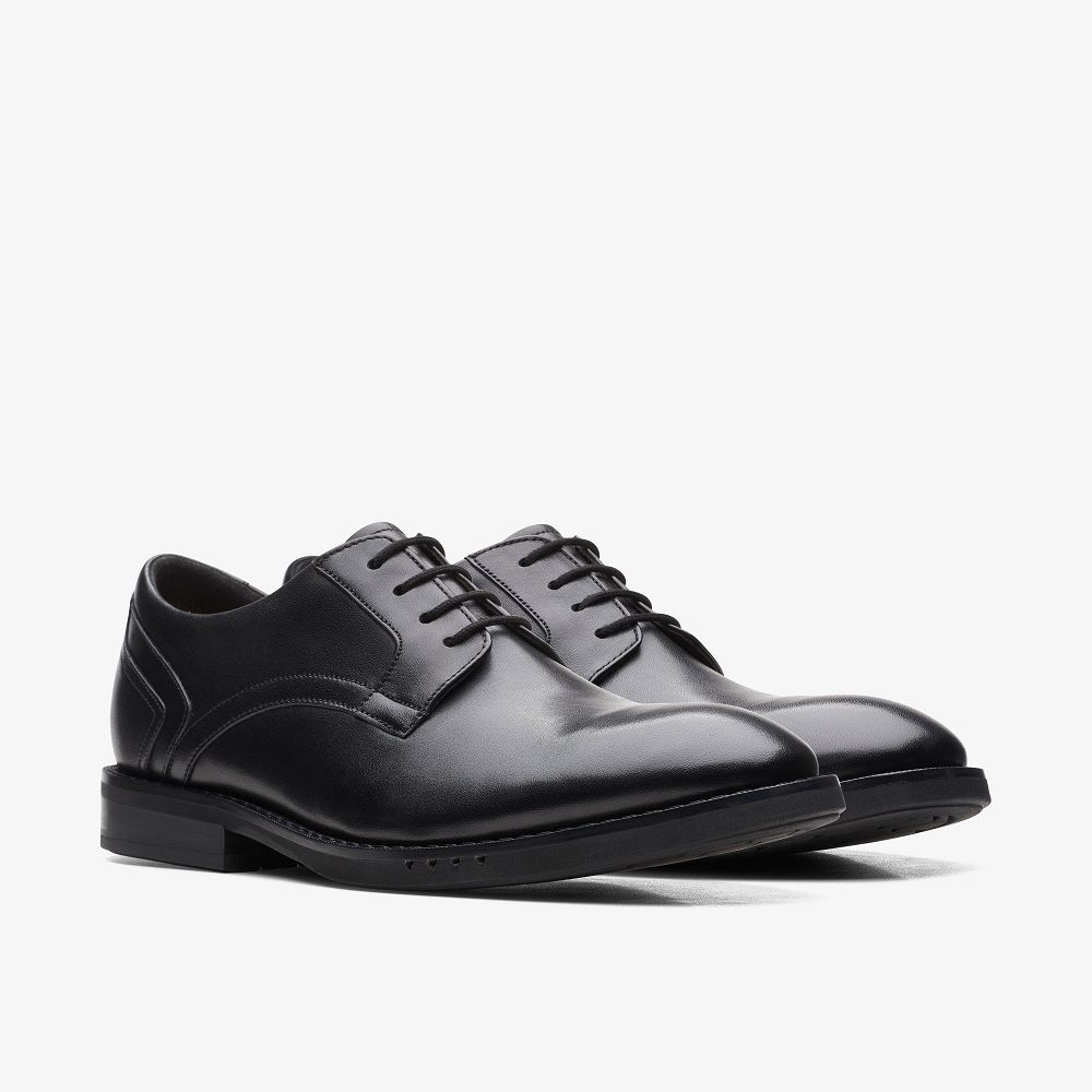 Black Leather Clarks Un Hugh Lace Men Oxfords | 8429NZSBC