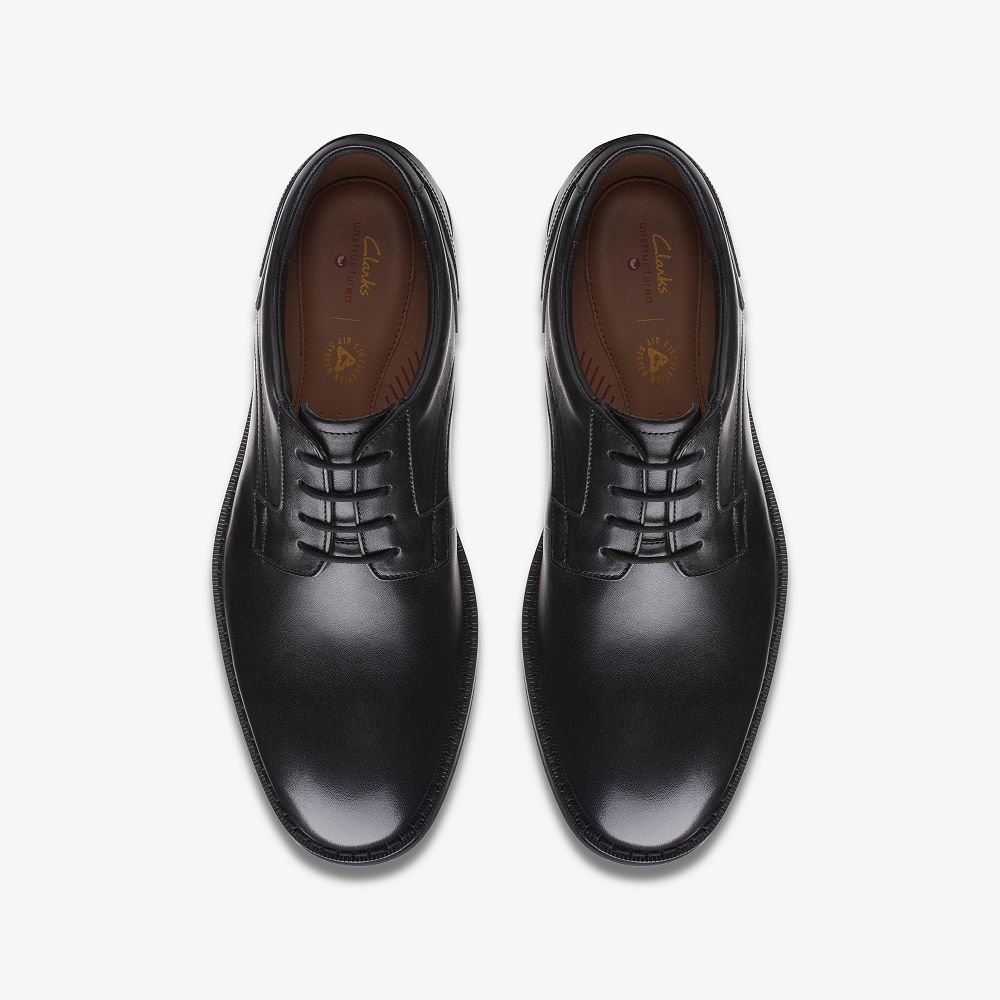 Black Leather Clarks Un Hugh Lace Men Oxfords | 8429NZSBC