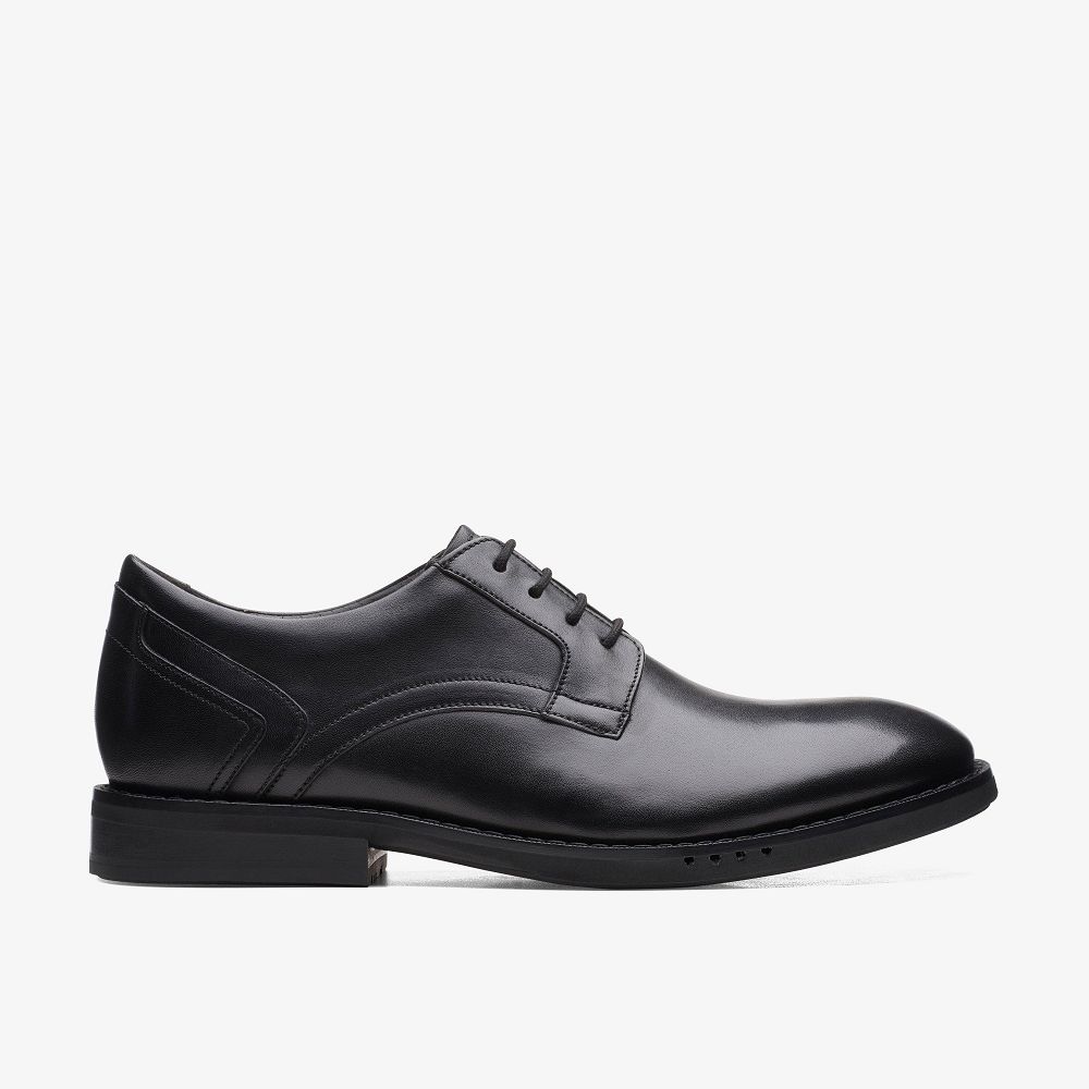 Black Leather Clarks Un Hugh Lace Men Oxfords | 8429NZSBC