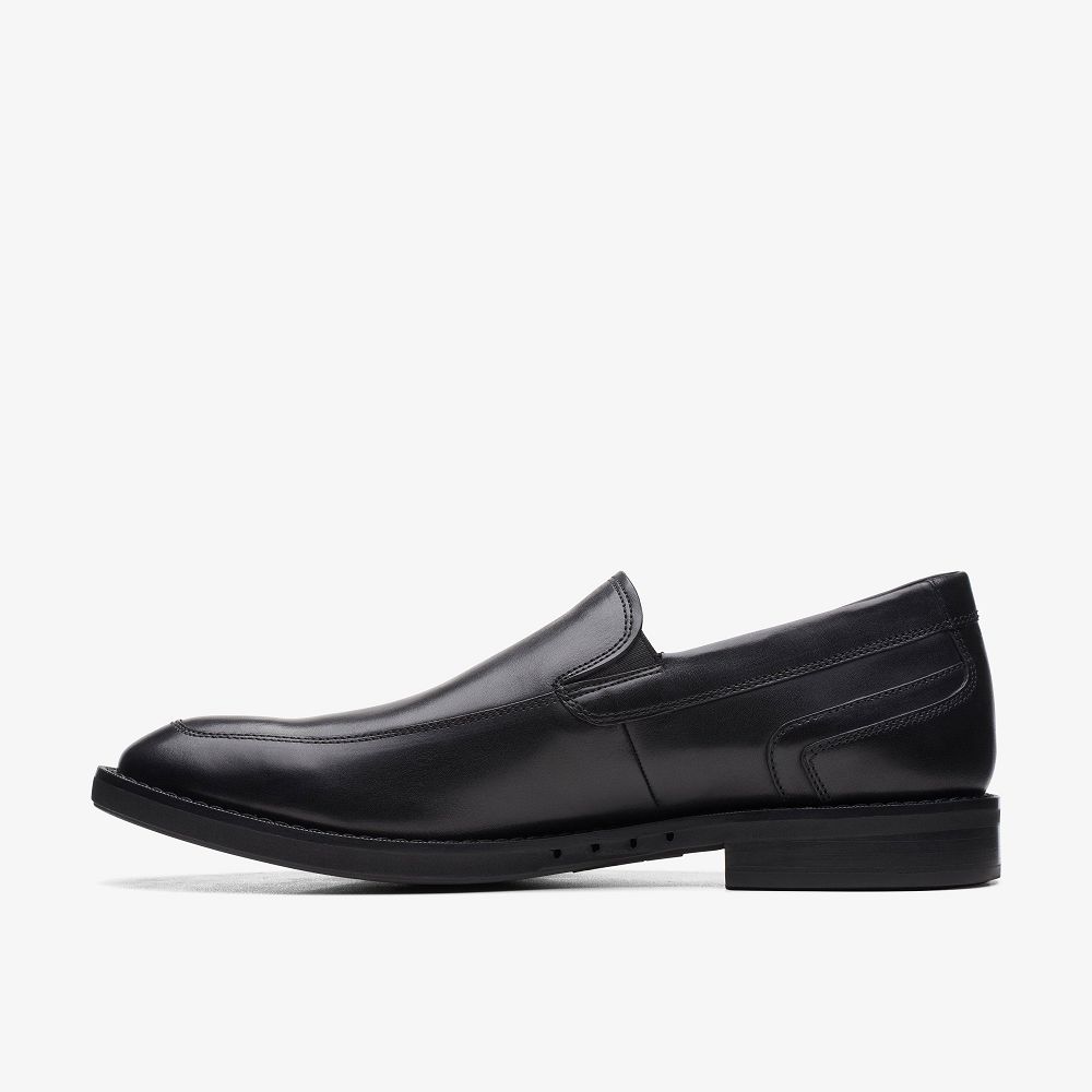 Black Leather Clarks Un Hugh Step Men Loafers | 6581JUQWS