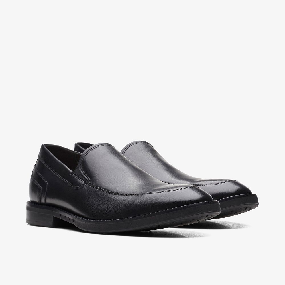 Black Leather Clarks Un Hugh Step Men Loafers | 6581JUQWS