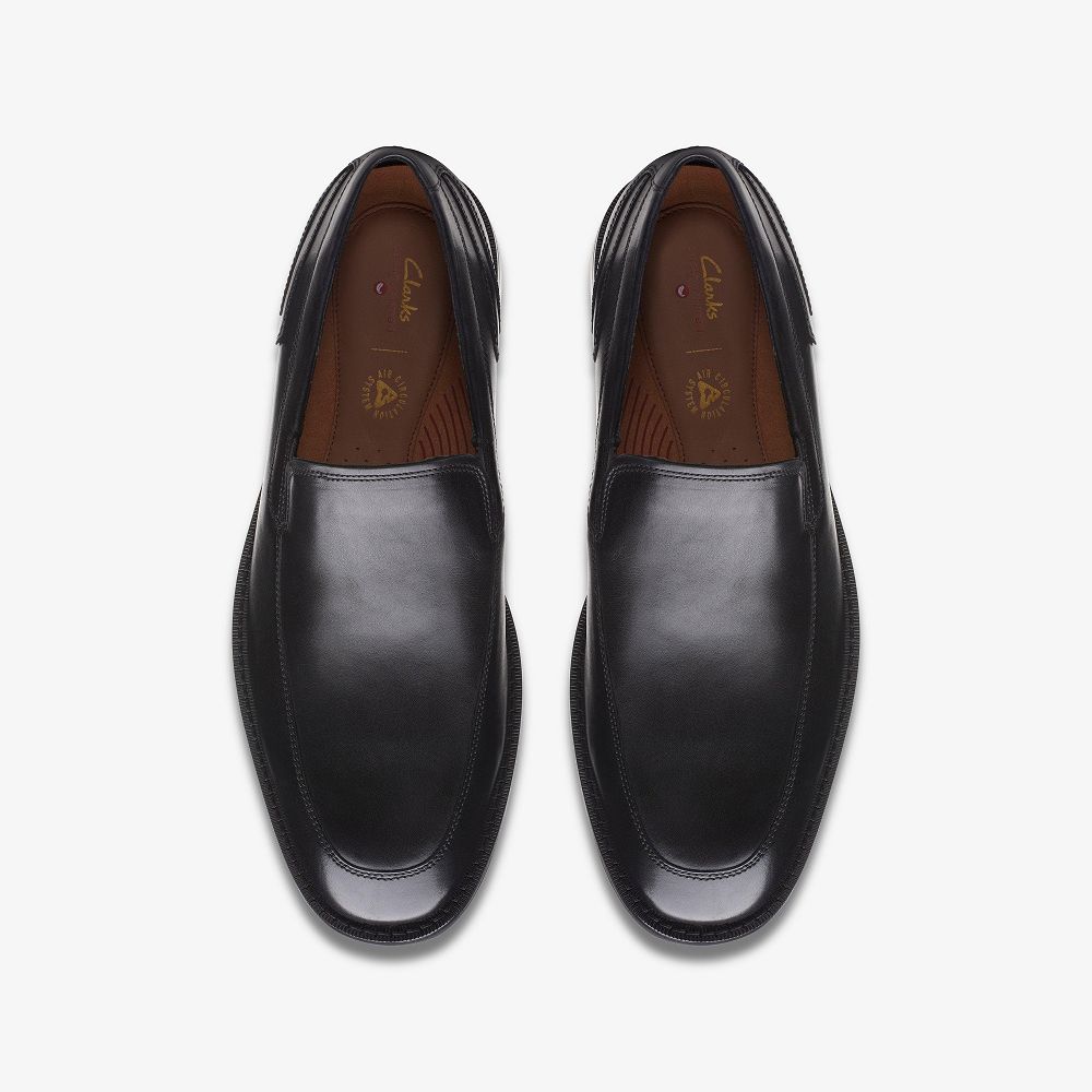 Black Leather Clarks Un Hugh Step Men Loafers | 6581JUQWS