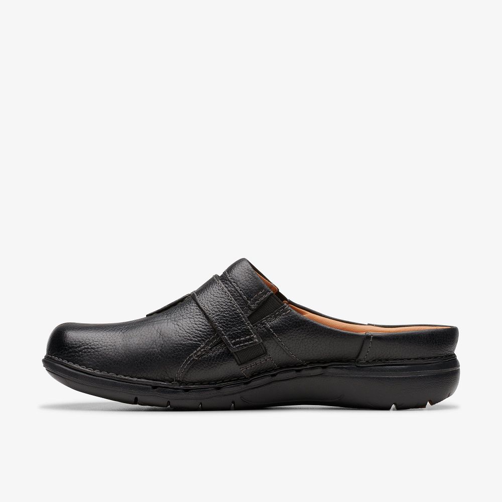 Black Leather Clarks Un Loop Ease Women Mules | 8297NWUSA