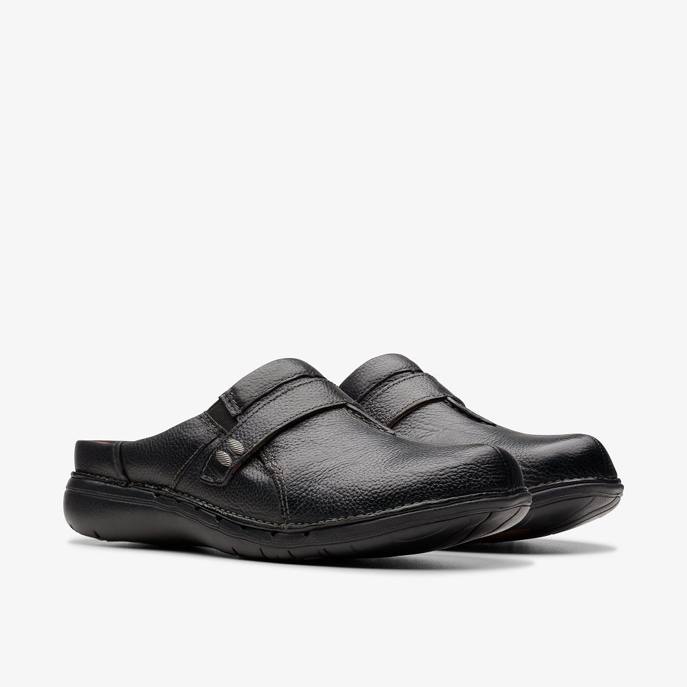 Black Leather Clarks Un Loop Ease Women Mules | 8297NWUSA