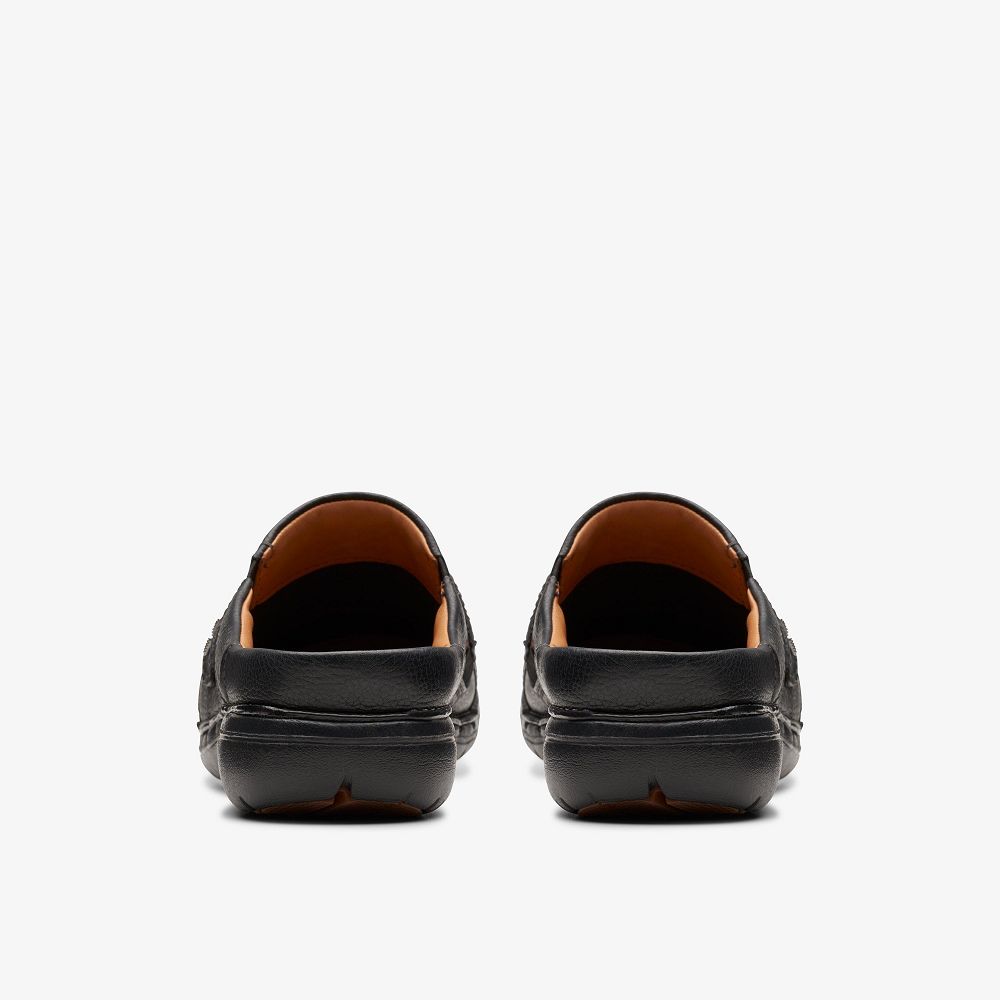 Black Leather Clarks Un Loop Ease Women Mules | 8297NWUSA