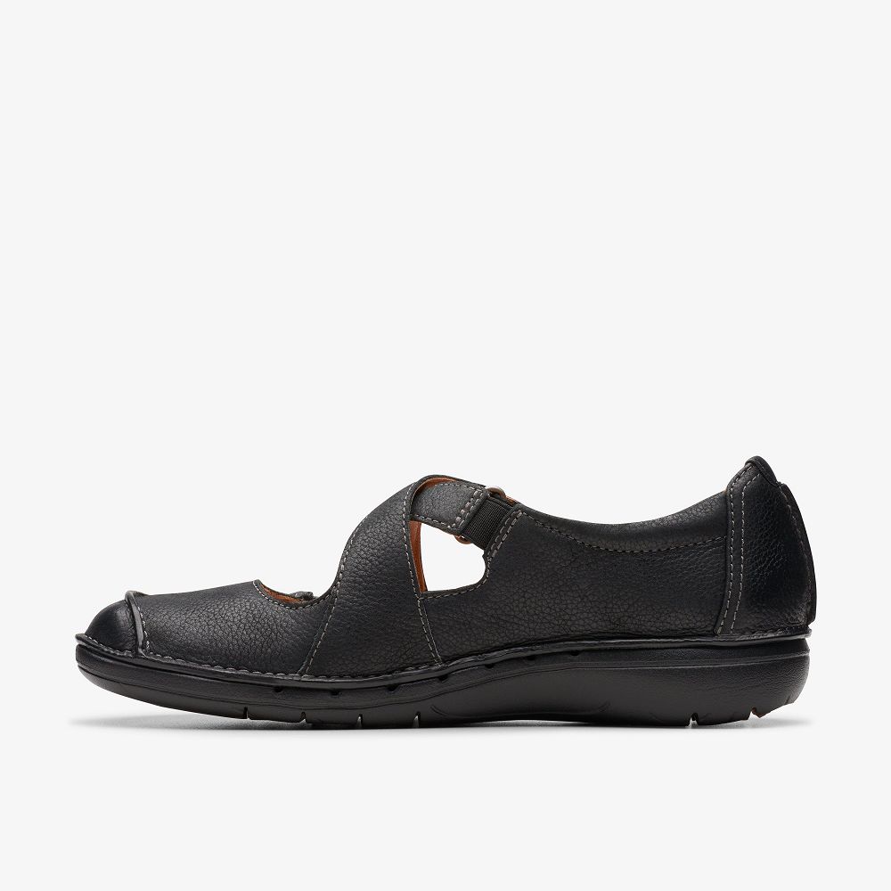 Black Leather Clarks Un Loop Strap Women Mary Janes | 6827UNIWJ