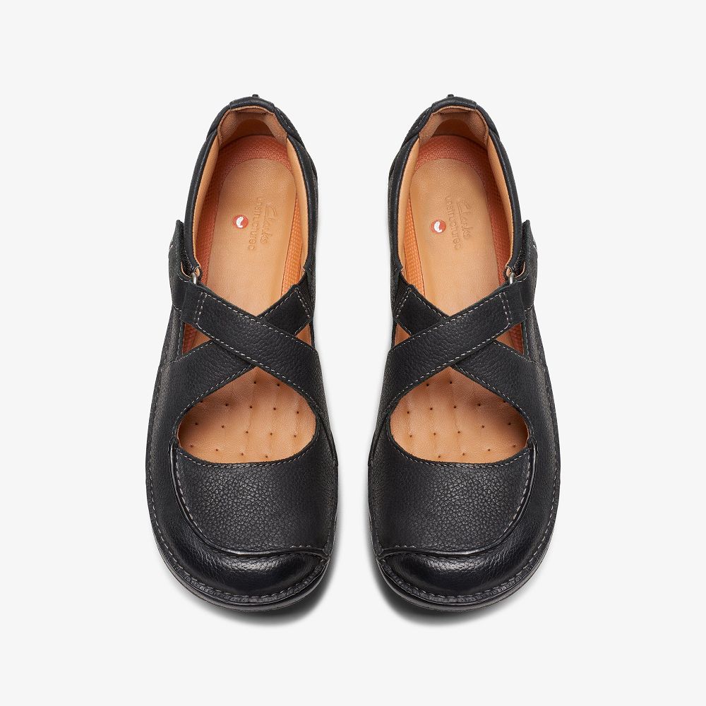 Black Leather Clarks Un Loop Strap Women Mary Janes | 6827UNIWJ