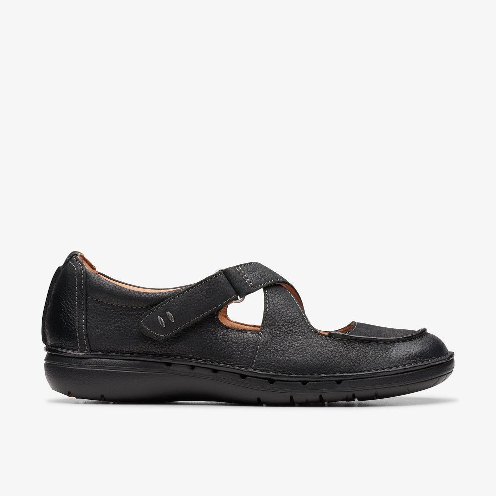 Black Leather Clarks Un Loop Strap Women Mary Janes | 6827UNIWJ