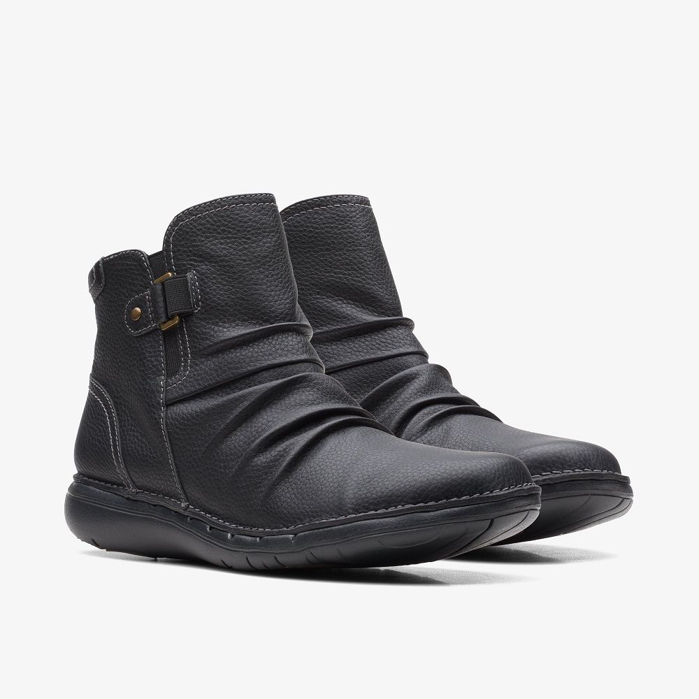 Black Leather Clarks Un Loop Top Women Boots | 0654VXJLY