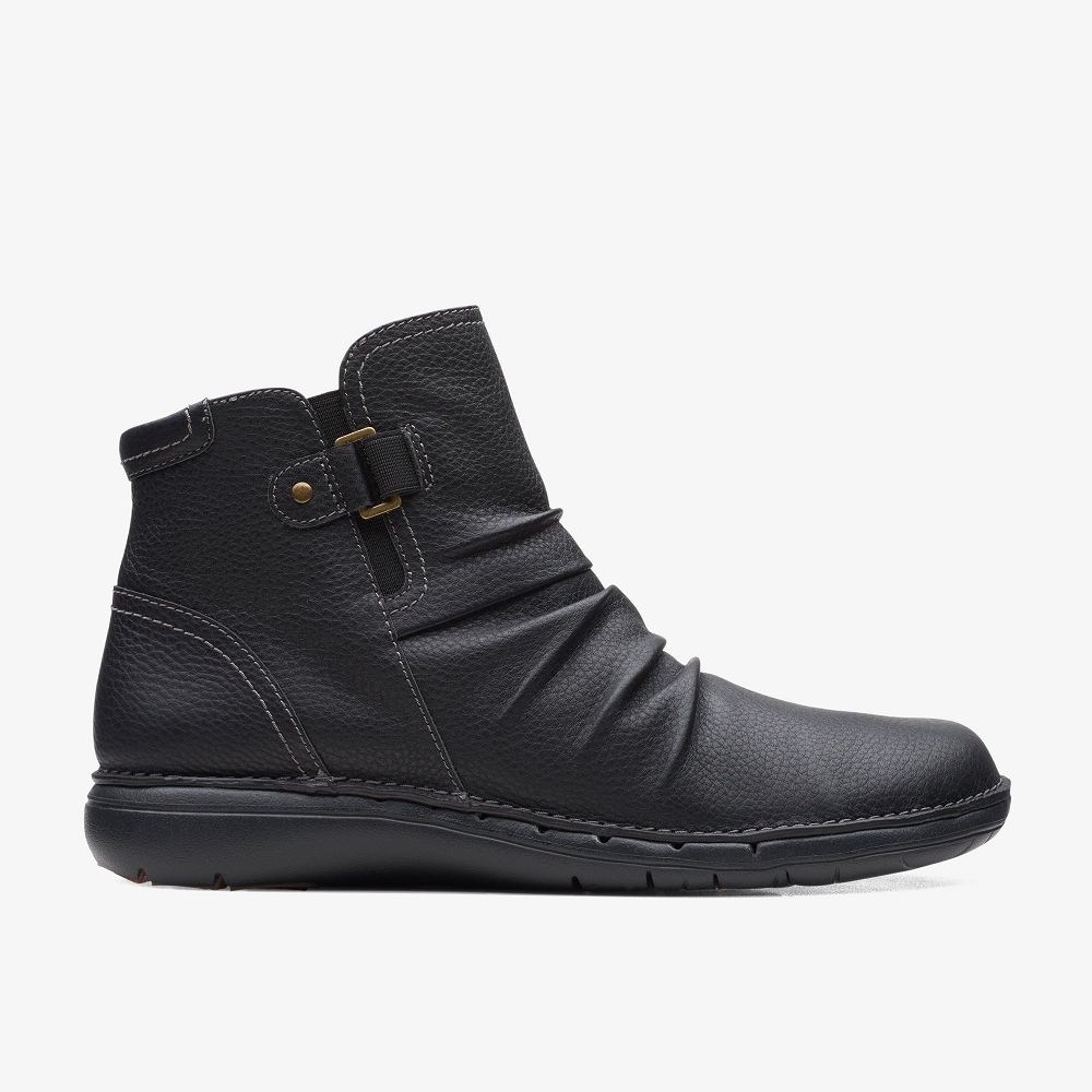 Black Leather Clarks Un Loop Top Women Boots | 0654VXJLY