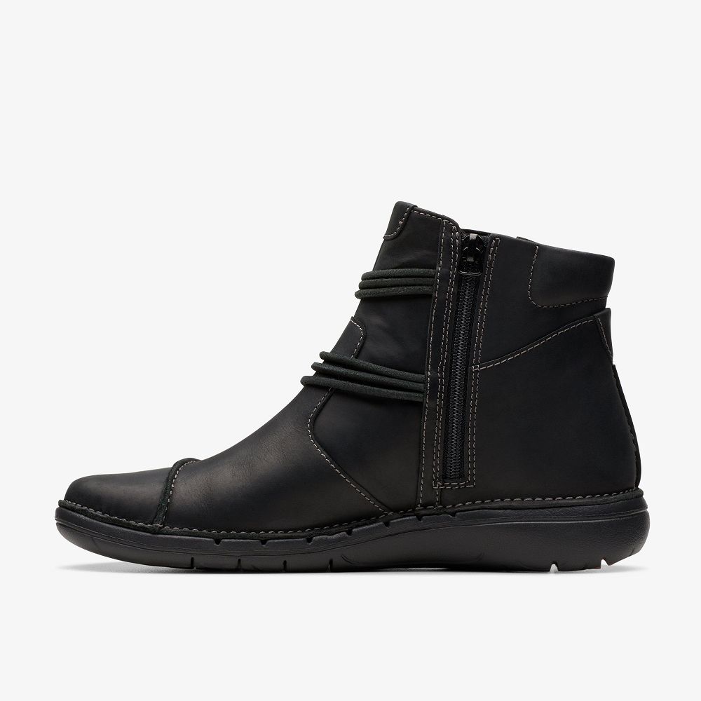 Black Leather Clarks Un Loop Up Women Boots | 1953GPVYH