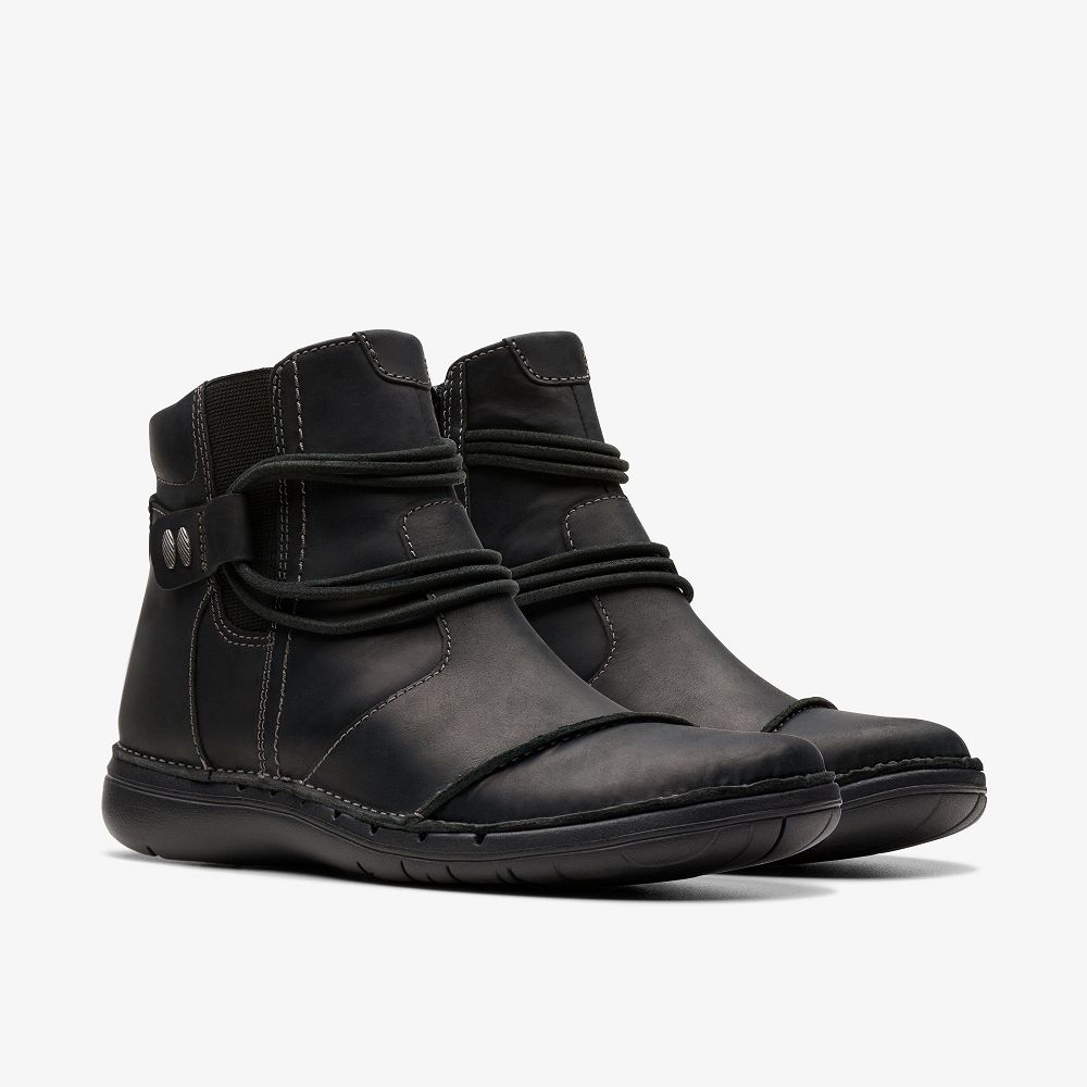 Black Leather Clarks Un Loop Up Women Boots | 1953GPVYH